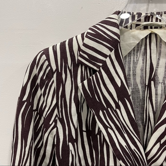 Max Mara One Button Printed Flax Linen Blazer Jacker Brown Size 2 - Picture 4 of 11